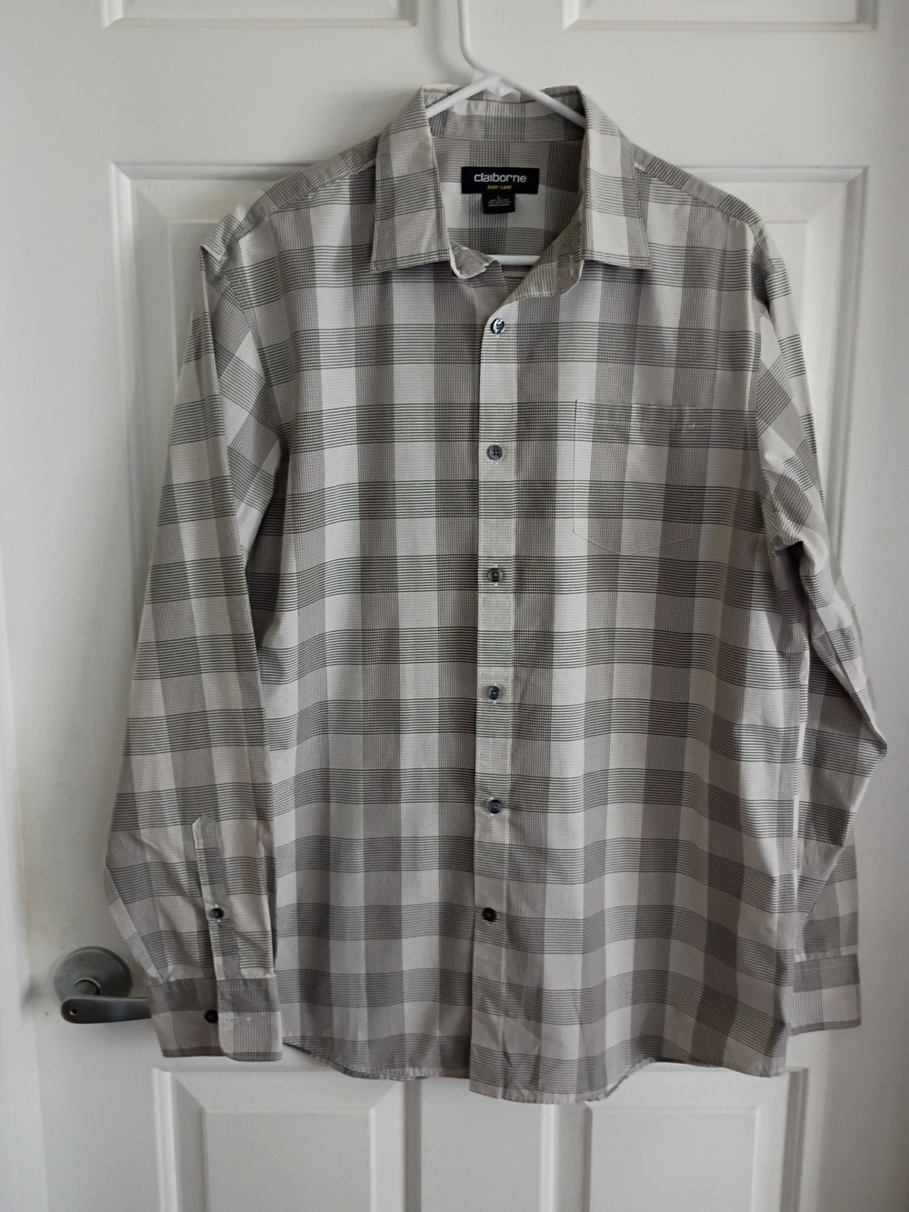 Claiborne Men’s Gray and White Check Button-Down Shirt